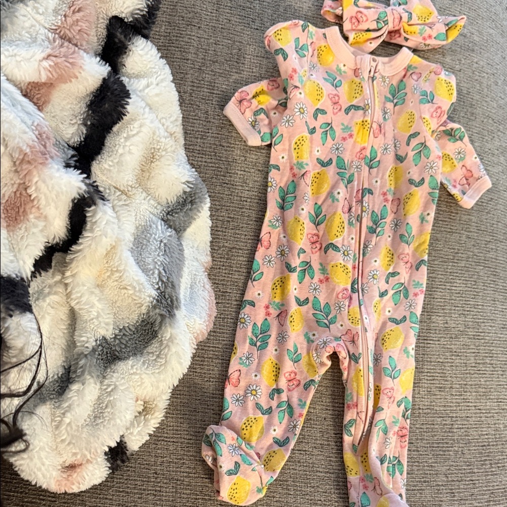 Floral Pink Kids One Piece with Headband
